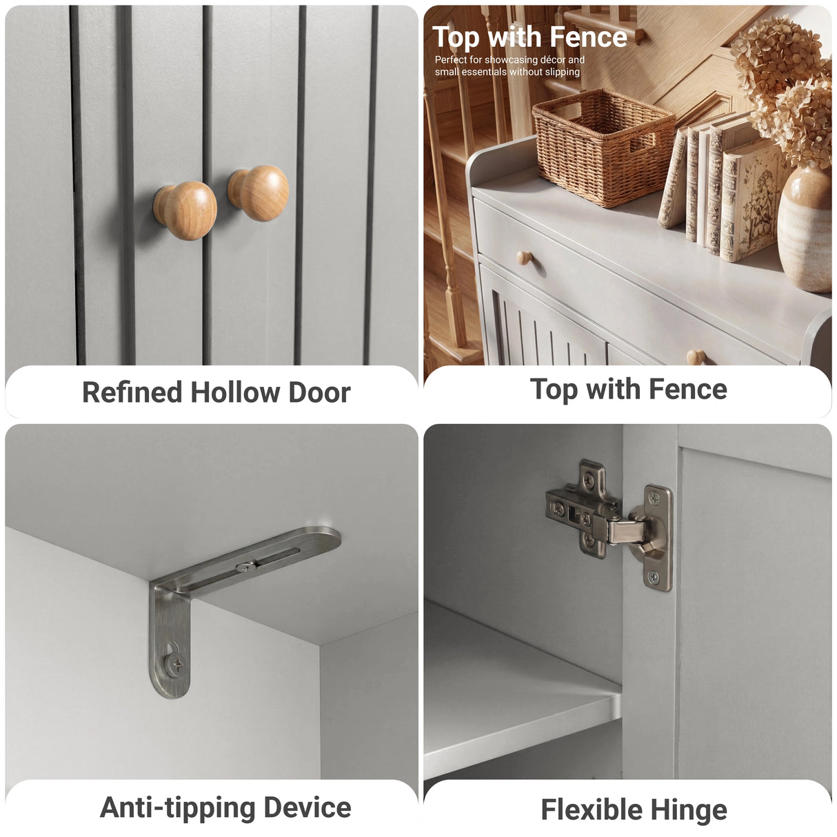 [Grey] Construction detail collage with ventilated door knob fence rail anti-tip device and door hinge