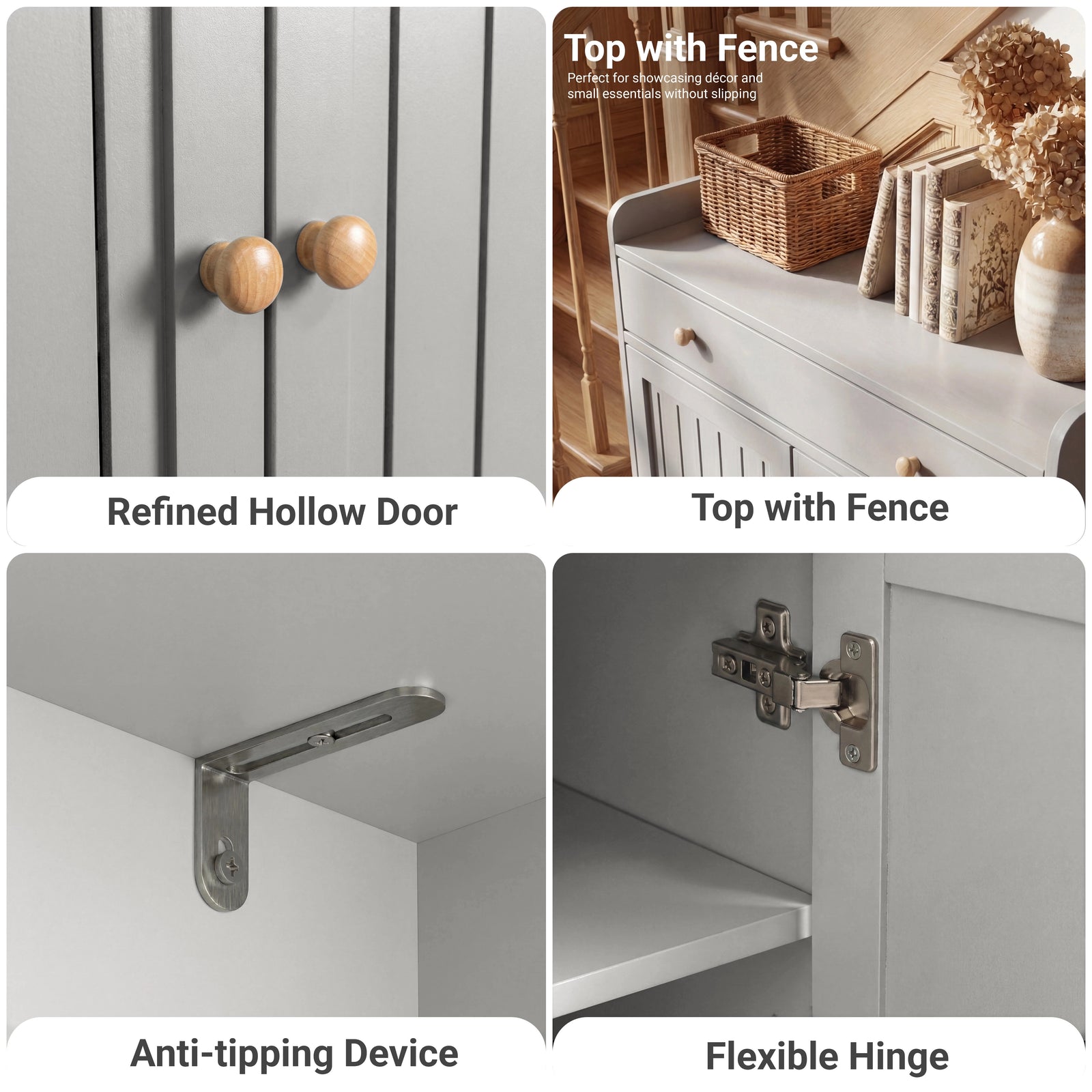 [Grey] Construction detail collage with ventilated door knob fence rail anti-tip device and door hinge
