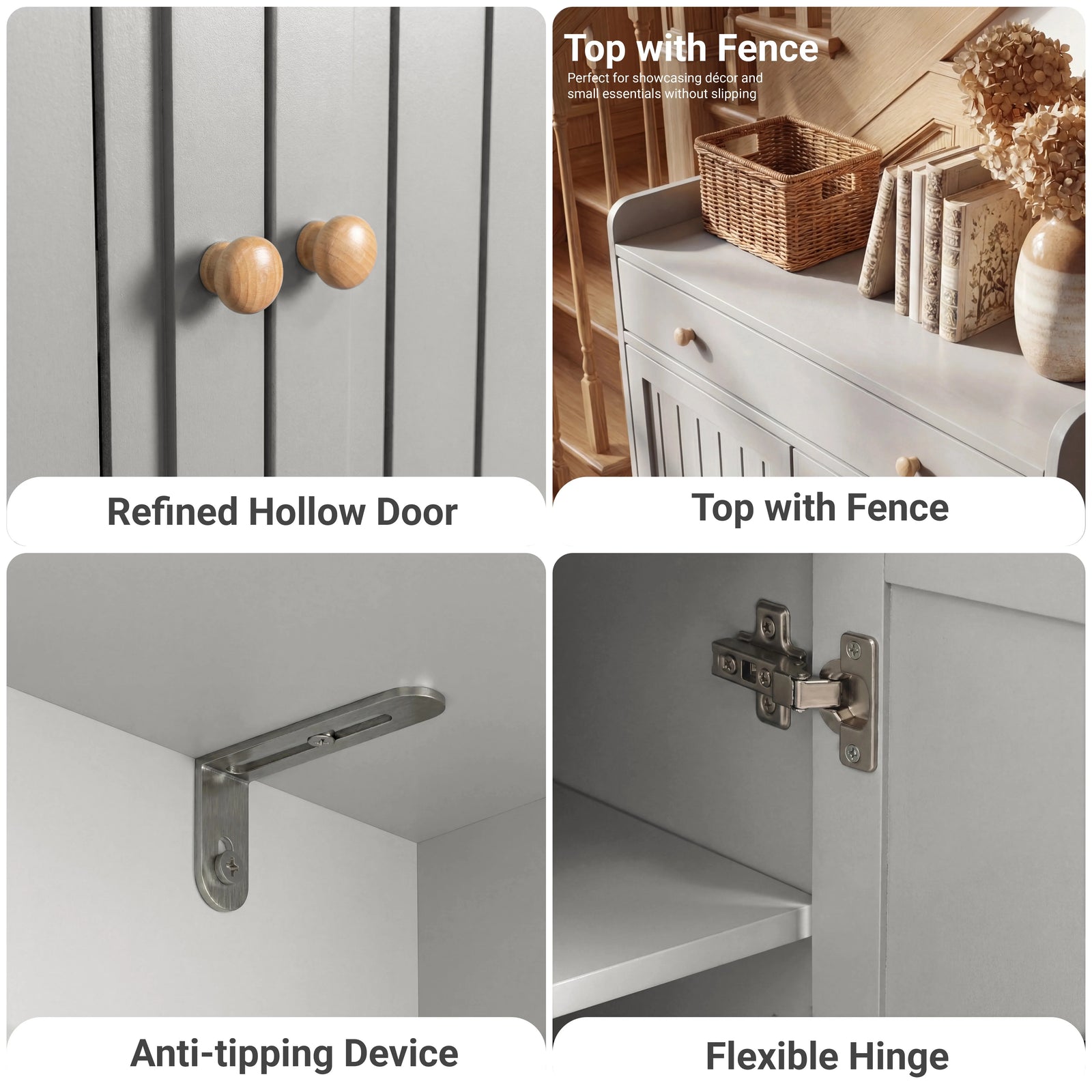[Grey] Construction detail collage with ventilated door knob fence rail anti-tip device and door hinge