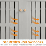 [Grey] Slatted door panel close-up highlighting air circulation design with round wooden knobs