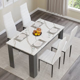 White Marble 4-6 Seater Dining Table and Chairs Set
