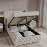 Cross Pattern Velvet Ottoman Storage Bed - Winged Bed Frame