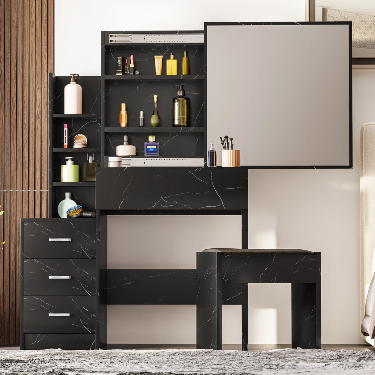 Dressing Table with Storage, Drawers and Mirror - Vanity Makeup Table