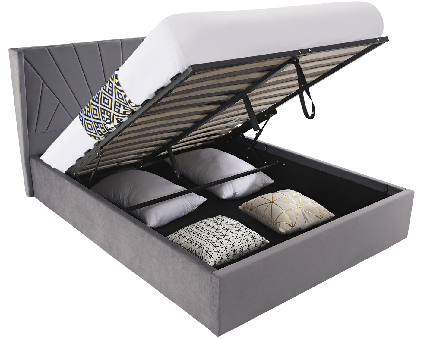 Blisswood Velvet Quilted Sunrise Design Ottoman Storage Bed With Mattress