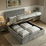 Vertical Line Ottoman Storage Bed - Velvet Ottoman Bed Frame
