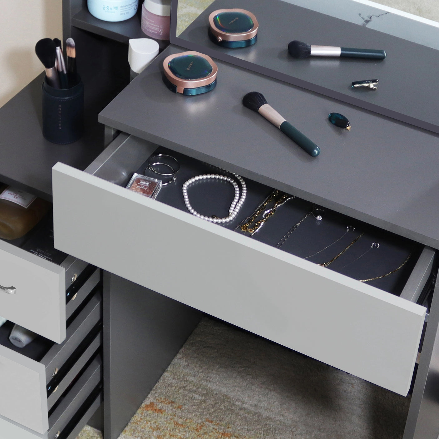 Dressing Table with Storage, Drawers and Mirror - Vanity Makeup Table