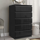 High Gloss Tall Chest of Drawers - 5 Drawer Chest Bedroom Drawers