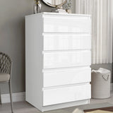 High Gloss Tall Chest of Drawers - 5 Drawer Chest Bedroom Drawers