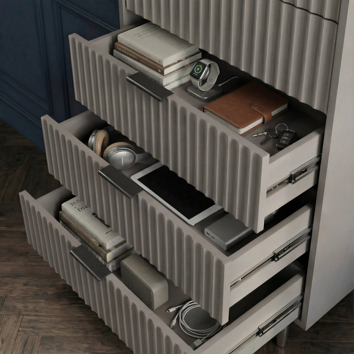 Flutrina Painted Tall Chest of 5 Drawers with Metal Handles