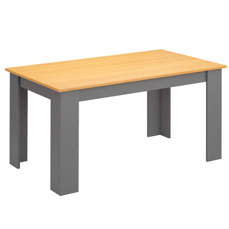 [Oak+Grey] angled view of oak topped dining table with grey apron and grey slab legs