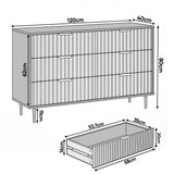 [White] Dimension diagram of a white 6-drawer chest showing width 120 cm, depth 40 cm, height 62 cm, and drawer sizes
