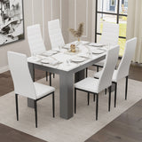 White Marble 4-6 Seater Dining Table and Chairs Set