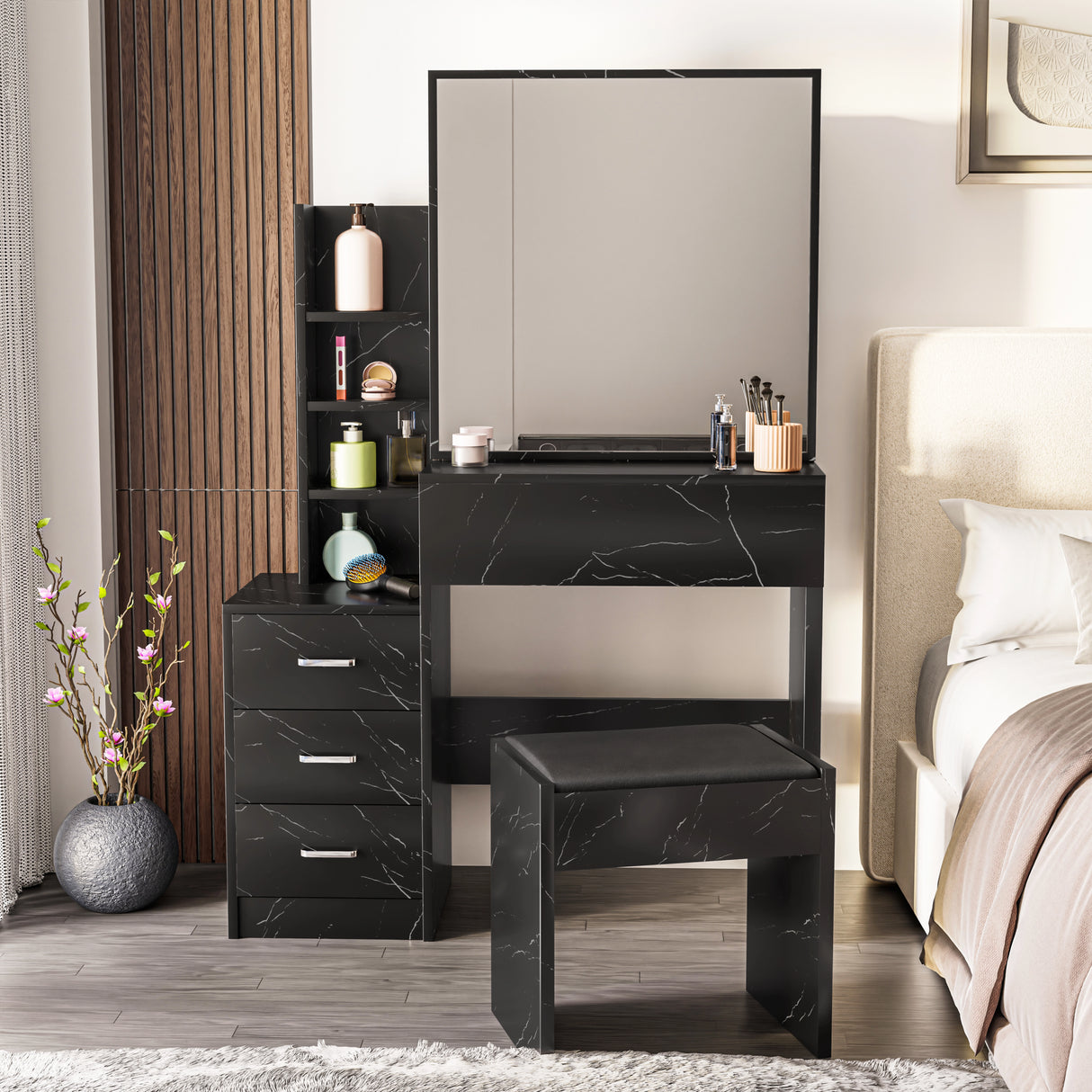 Dressing Table with Storage, Drawers and Mirror - Vanity Makeup Table
