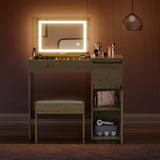 Small Dressing Table with Mirror and Lights, Stool - Makeup Vanity Desk