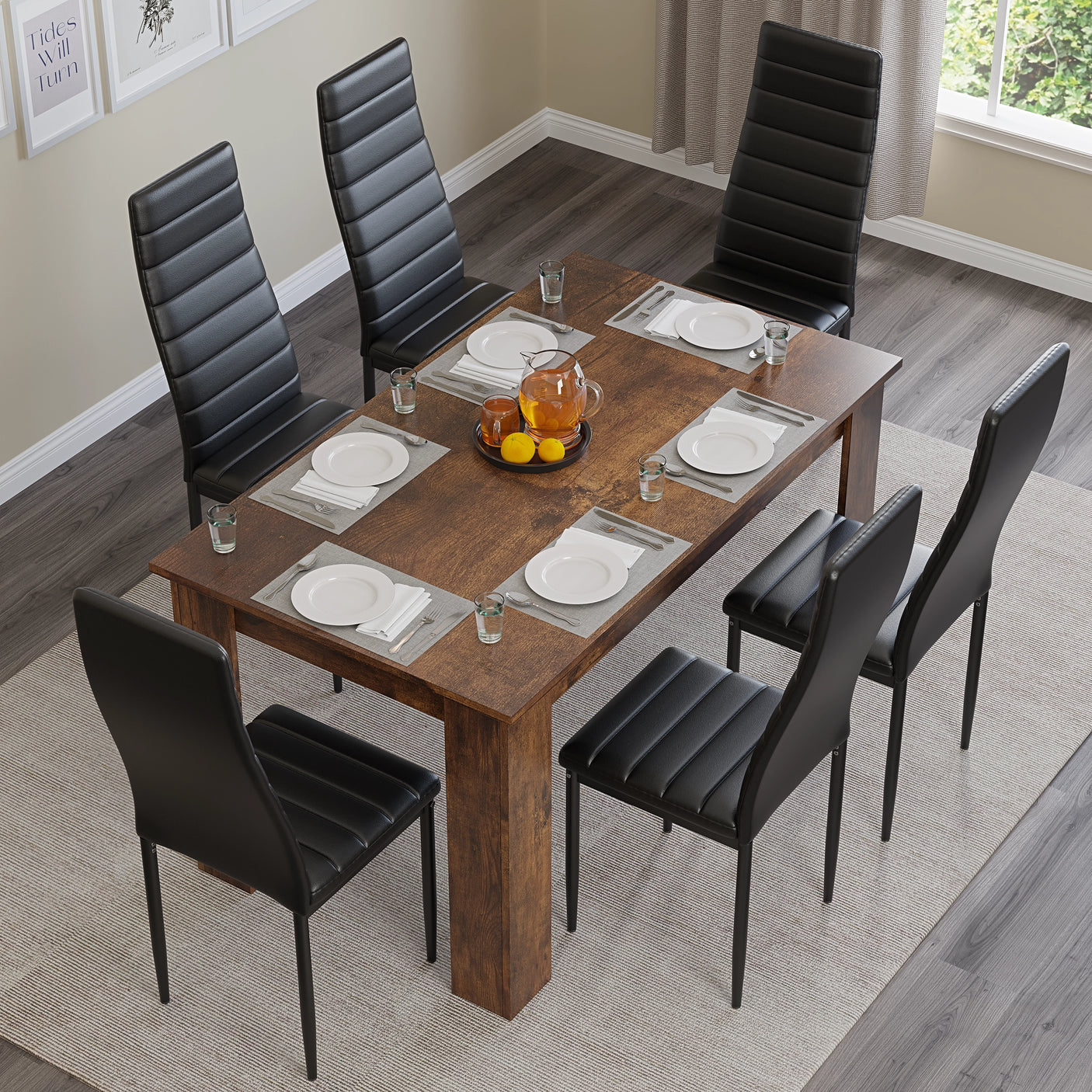 Modern Dining Table Set With 6 Padded Chairs – Multiple Colours
