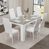 Stylish Grey Marble Finish Dining Table Set with 4 Padded Chairs