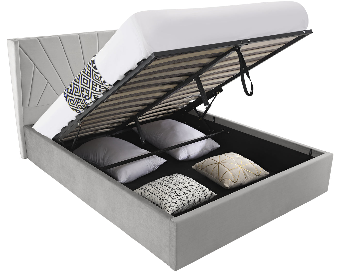 Blisswood Velvet Quilted Sunrise Design Ottoman Storage Bed With Mattress