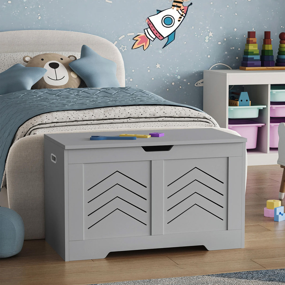 Toy Storage Box - Kids Storage Chest Blanket Box with Safety Hinges