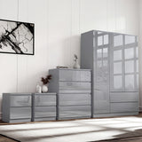 High Gloss 3 Wardrobe Bedroom Set with 4 Chest of Drawers & Nightstand