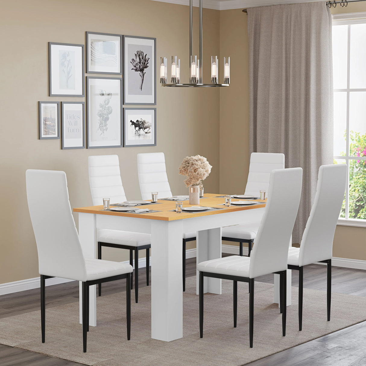 Dining Table Set With 4 & 6 Chairs in Black, Grey & White
