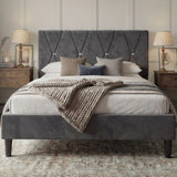 Velvet Double Bed Frame with Headboard Upholstered King Size Bed Frame