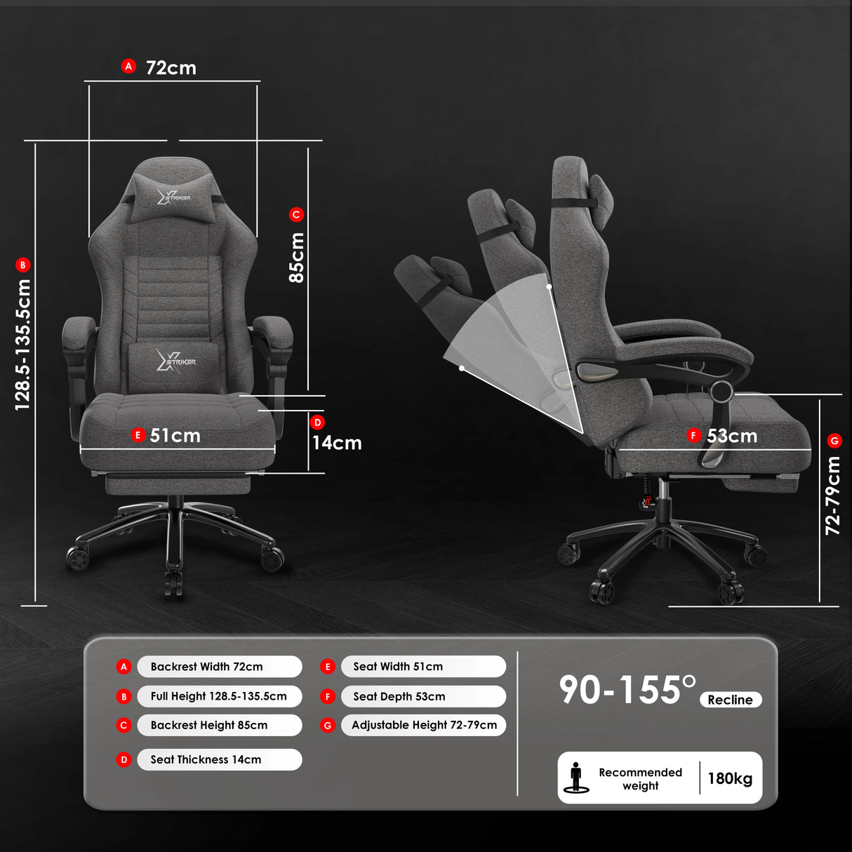 Xstriker Ergonomic Gaming Chair with Footrest & Thick Cushion Backrest