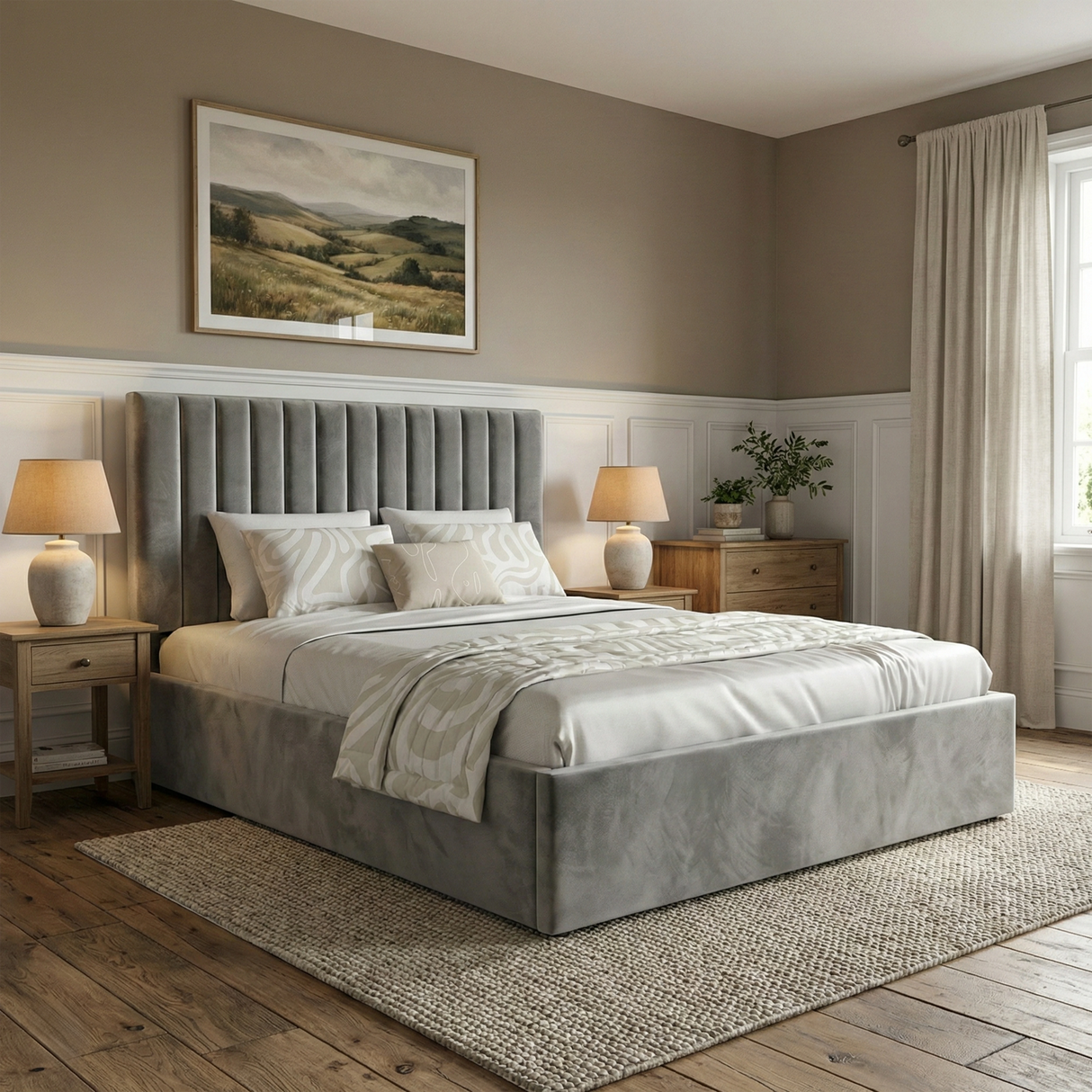 Vertical Line Ottoman Storage Bed - Velvet Ottoman Bed Frame