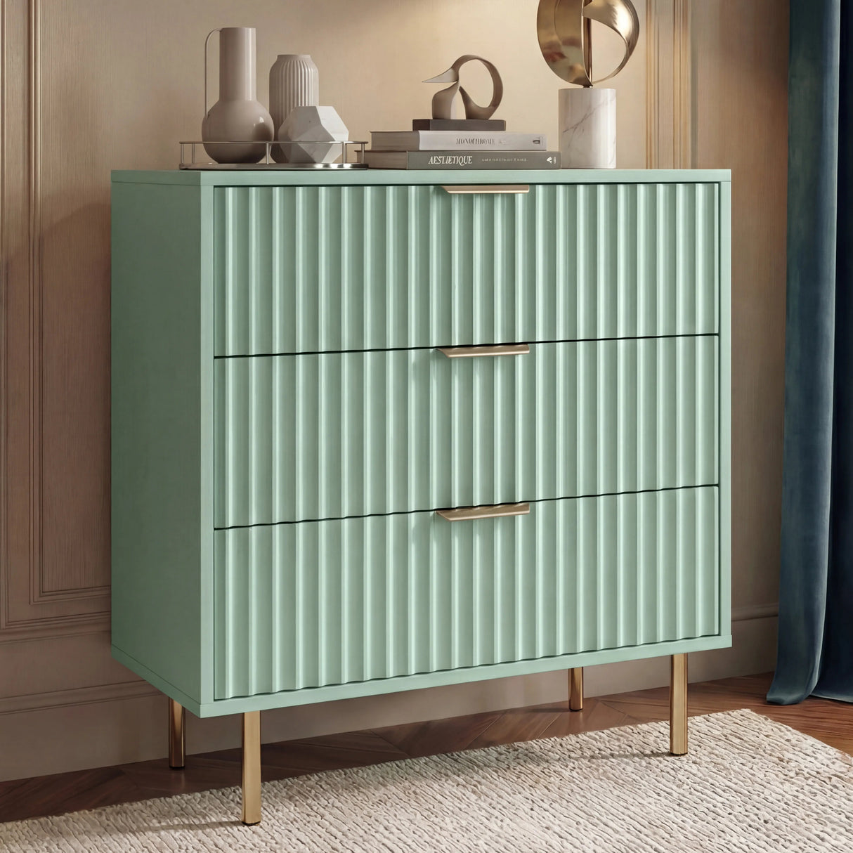 Flutrina Painted 3 Drawer Chest of Drawers with Metal Legs