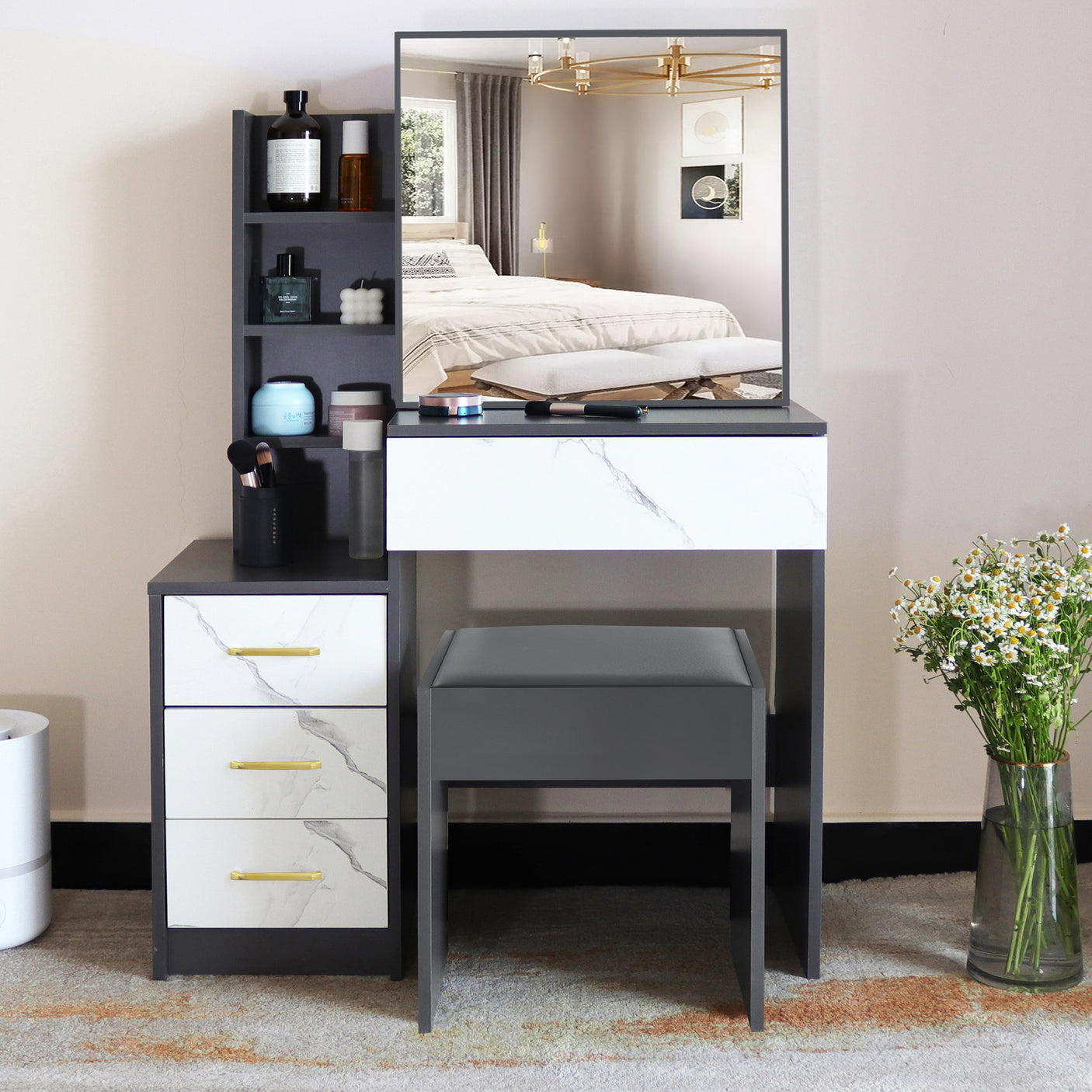 Dressing Table with Storage, Drawers and Mirror - Vanity Makeup Table