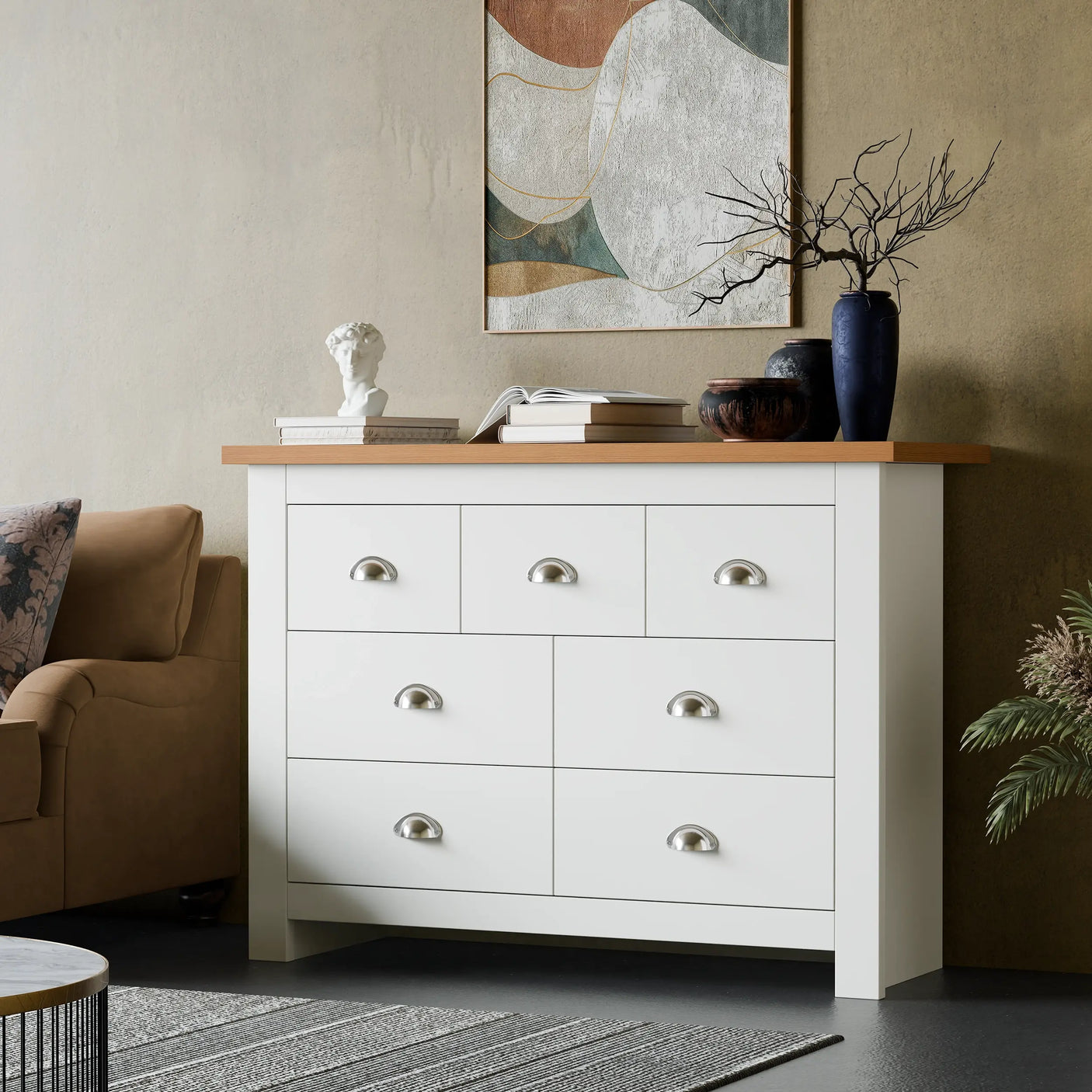 7 Drawer Wide Chest of Drawers - Large Bedroom Dresser