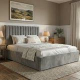 Vertical Line Ottoman Storage Bed - Velvet Ottoman Bed Frame