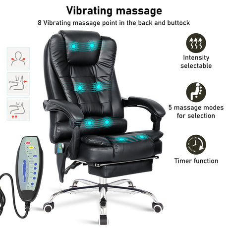 Experience comfort with the 8-point massage office chair, intensity selectable for relaxation.