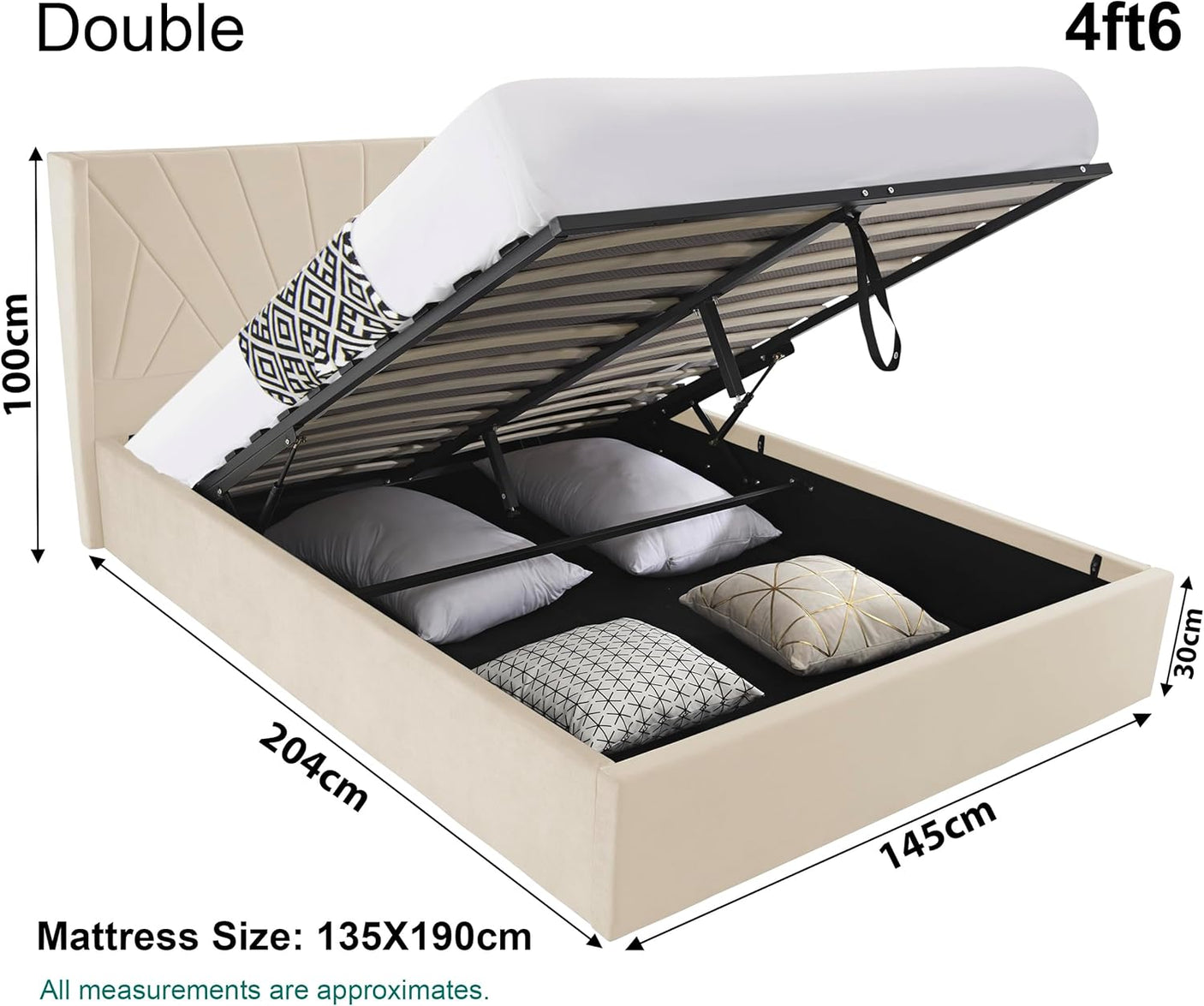 Blisswood Velvet Sunrise Design Ottoman Storage Bed