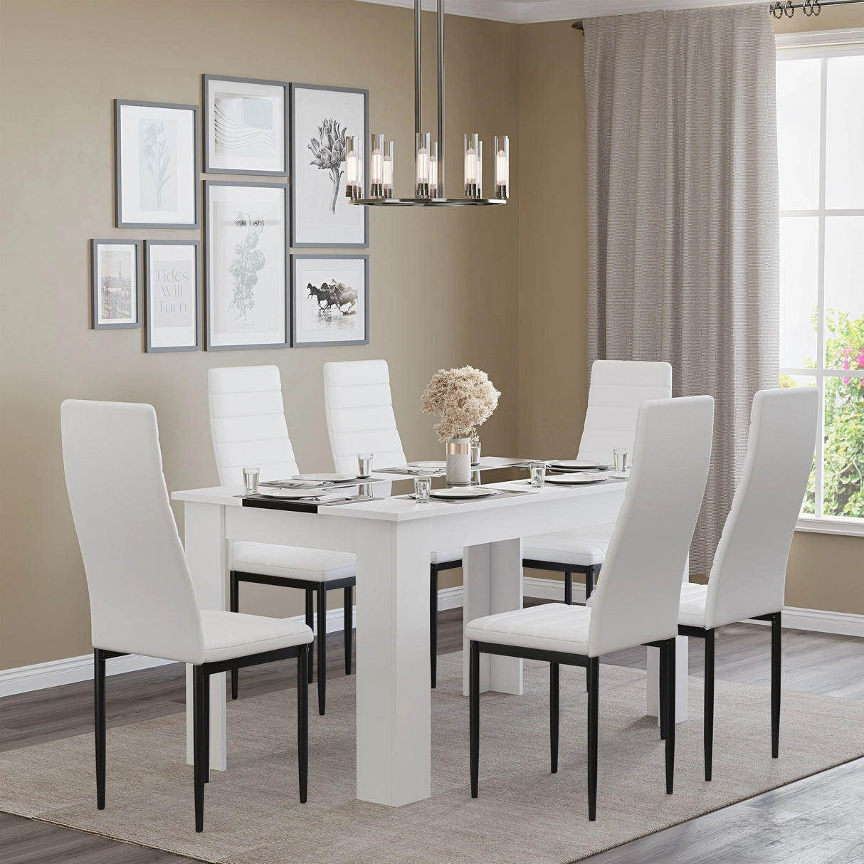 White & Black Gloss 4-6 Seater Dining Table and Chairs Set