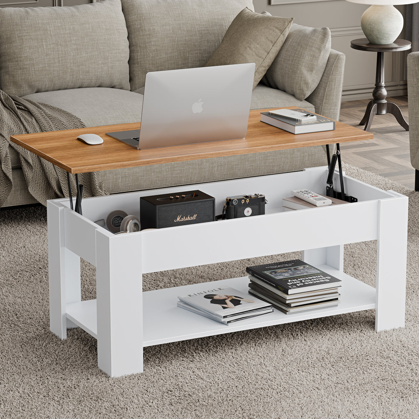 Lift top Coffee Table with Storage | Lift up Center Table 100cm Wide