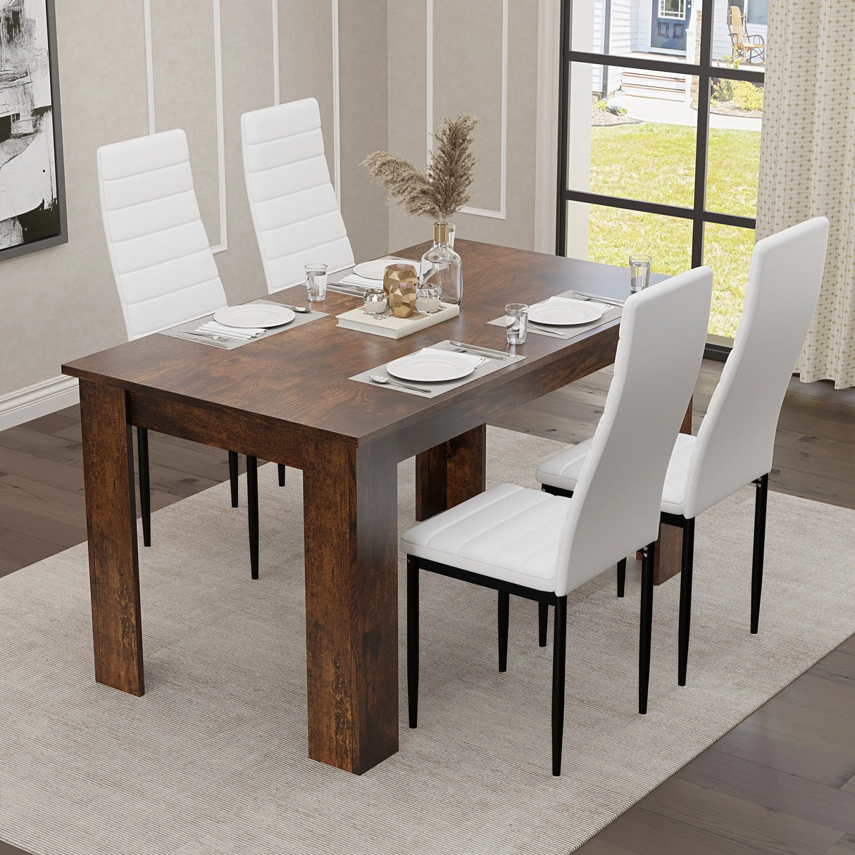 Rustic Finish 4-6 Seater Dining Table and Chairs Set