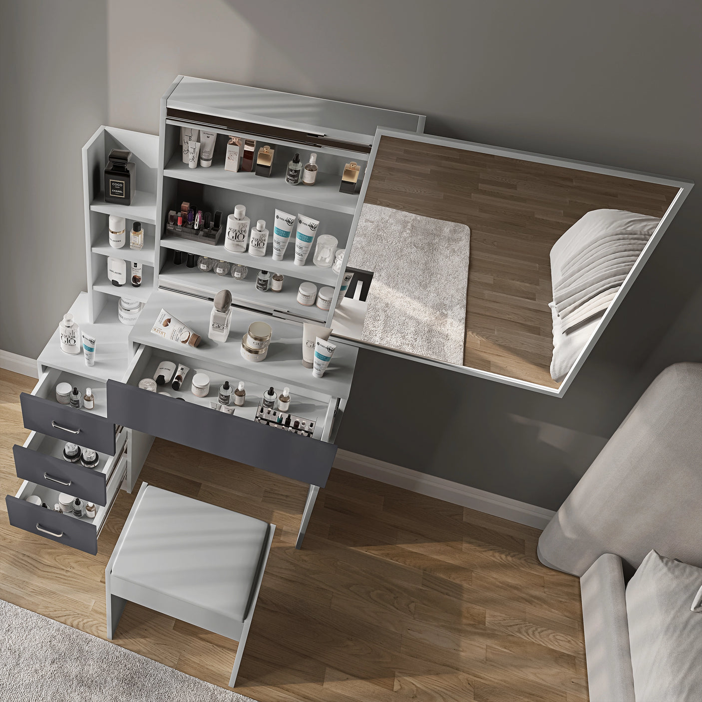 Dressing Table with Storage, Drawers and Mirror - Vanity Makeup Table