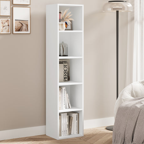 5 Tier Bookcase Cube Storage Unit - Tall Bookcase - Narrow Bookshelves