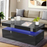 High Gloss Storage Coffee Table With Drawers & LED Lights