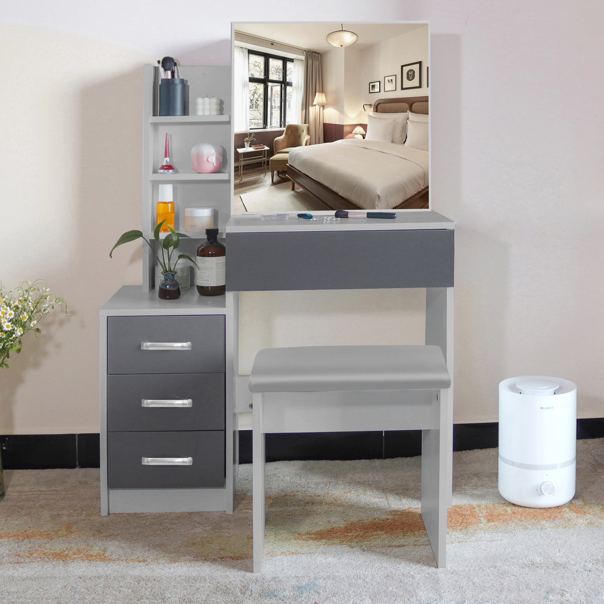 Dressing Table with Storage, Drawers and Mirror - Vanity Makeup Table
