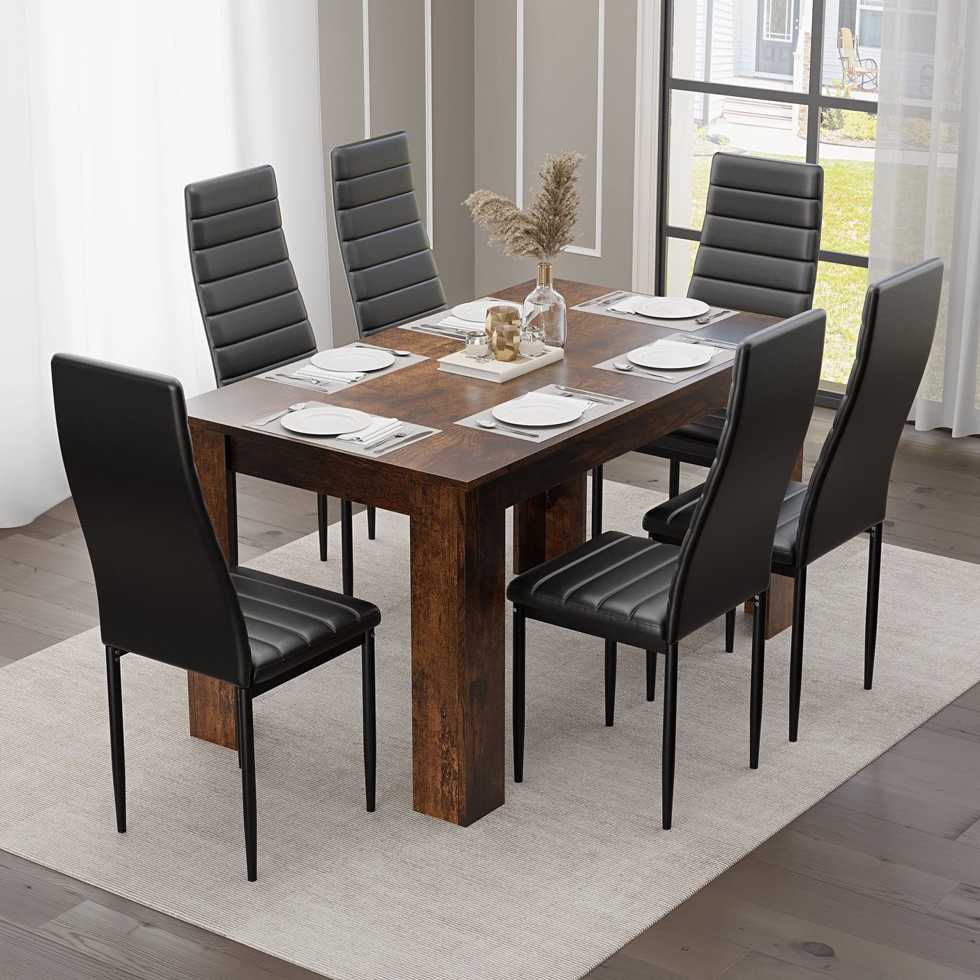 Modern Dining Table Set With 6 Padded Chairs – Multiple Colours