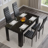 Compact Black Marble Finish Kitchen Table and Chairs Set