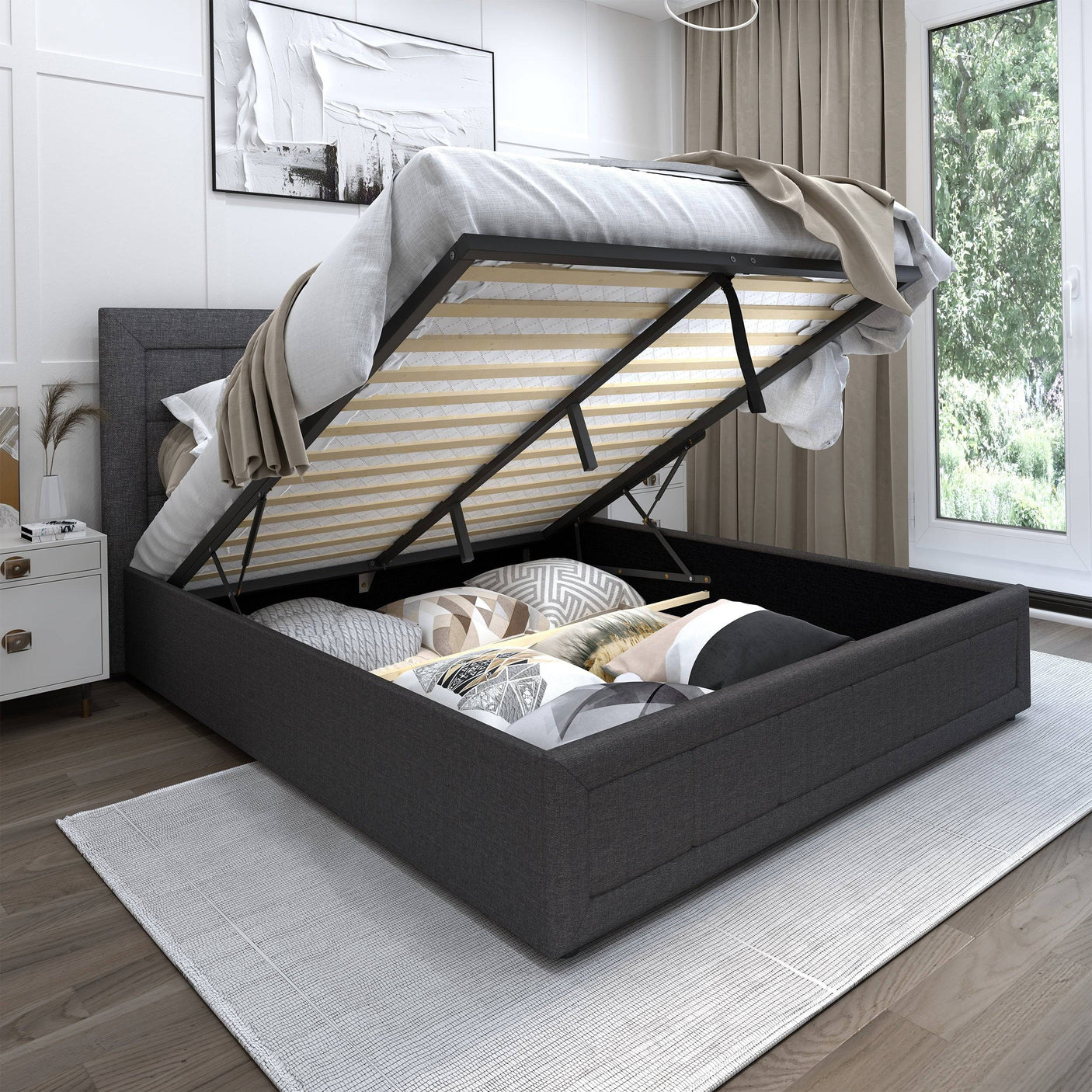 Blisswood GracefulLuxe Ottoman Bed With 8" Mattress, Dark Grey