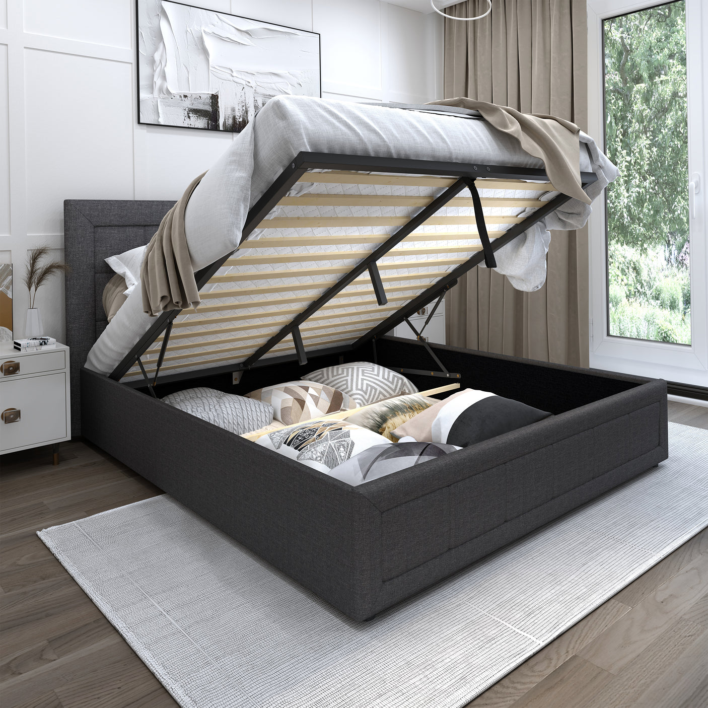 Blisswood GracefulLuxe Ottoman Bed With 8" Mattress, Dark Grey