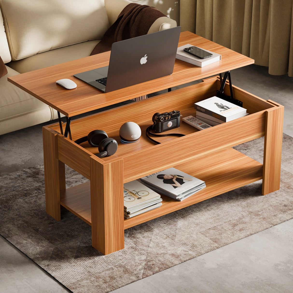 Lift top Coffee Table with Storage | Lift up Center Table 100cm Wide