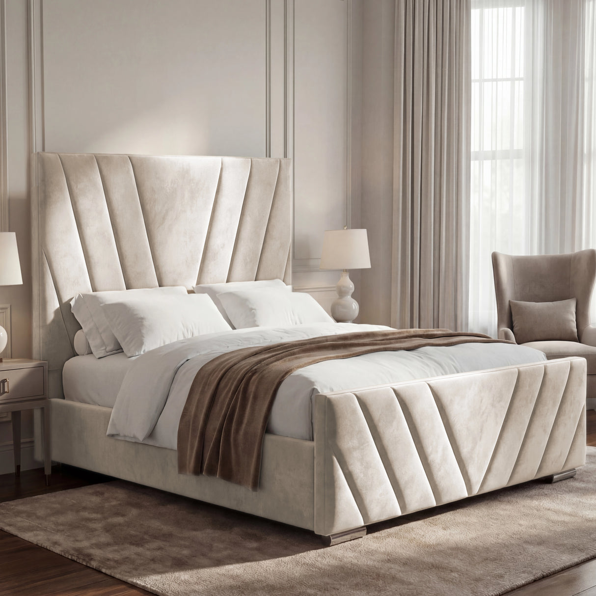 Luxury V Design Ottoman Bed Frame - Velvet Ottoman Storage Bed