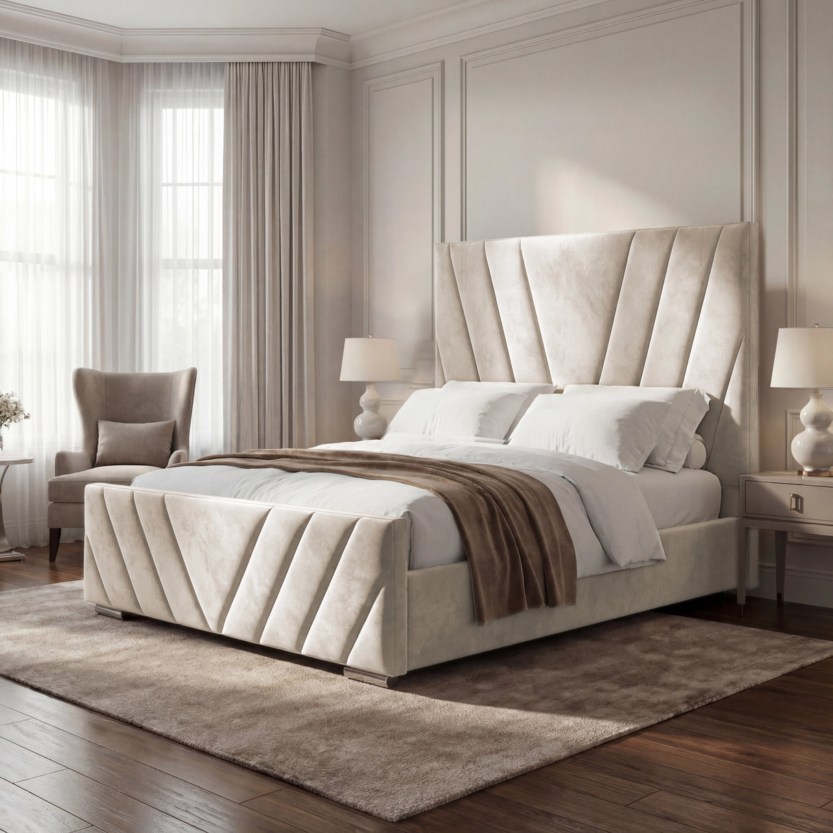 Luxury V Design Ottoman Bed Frame - Velvet Ottoman Storage Bed