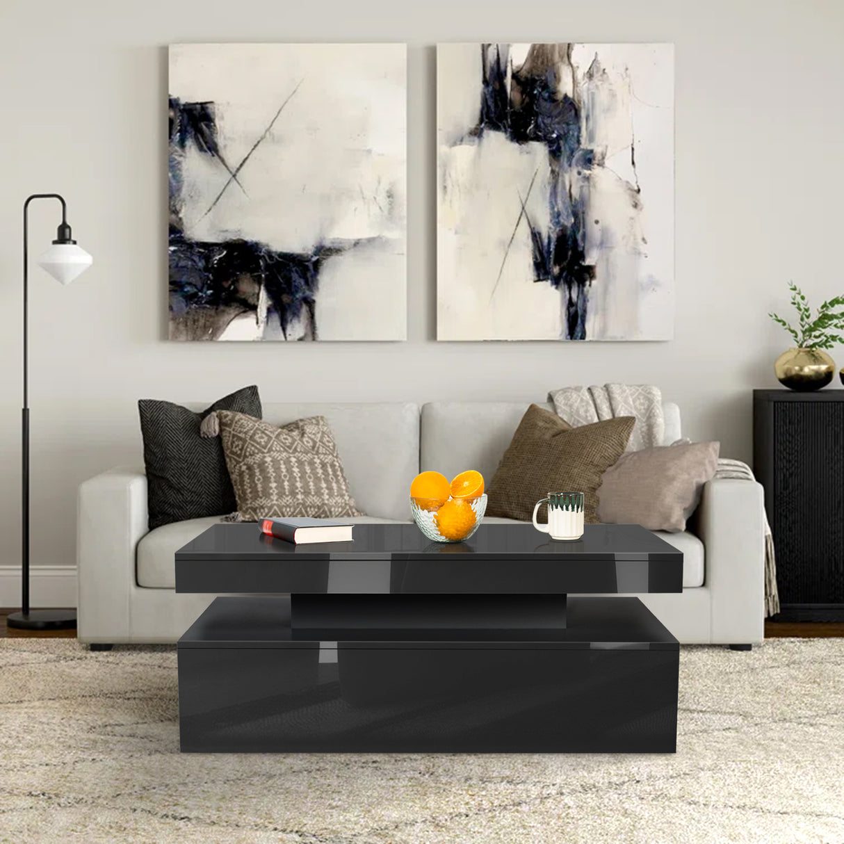 High Gloss Storage Coffee Table With Drawers & LED Lights