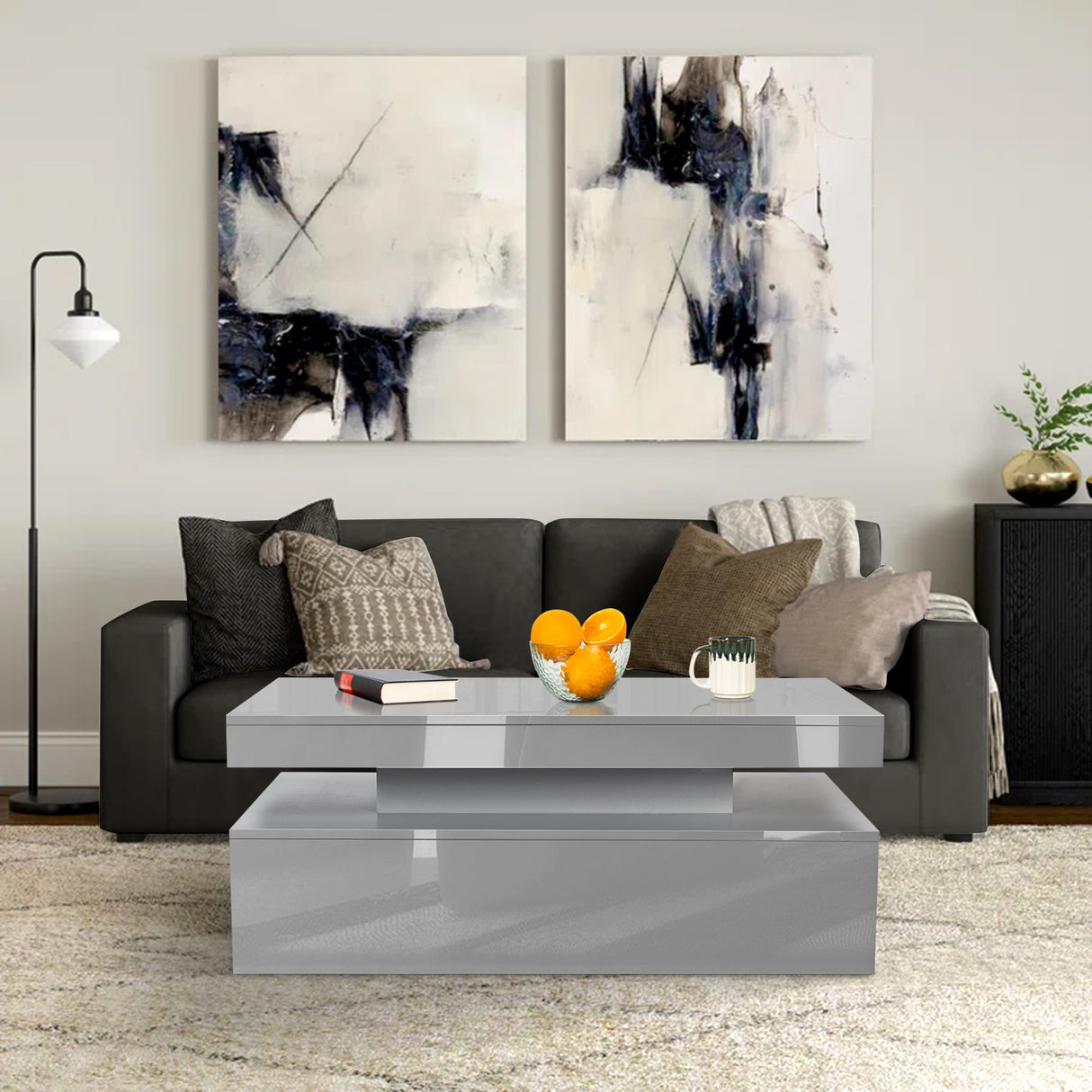 High Gloss Storage Coffee Table With Drawers & LED Lights
