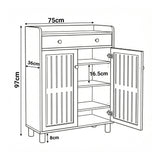 [Black] 4-Tier Shoe Storage Cabinet with Adjustable Shelves Hallway dimensions diagram showing 75cm width, 97cm height, 36cm depth and 16.5cm shelf spacing